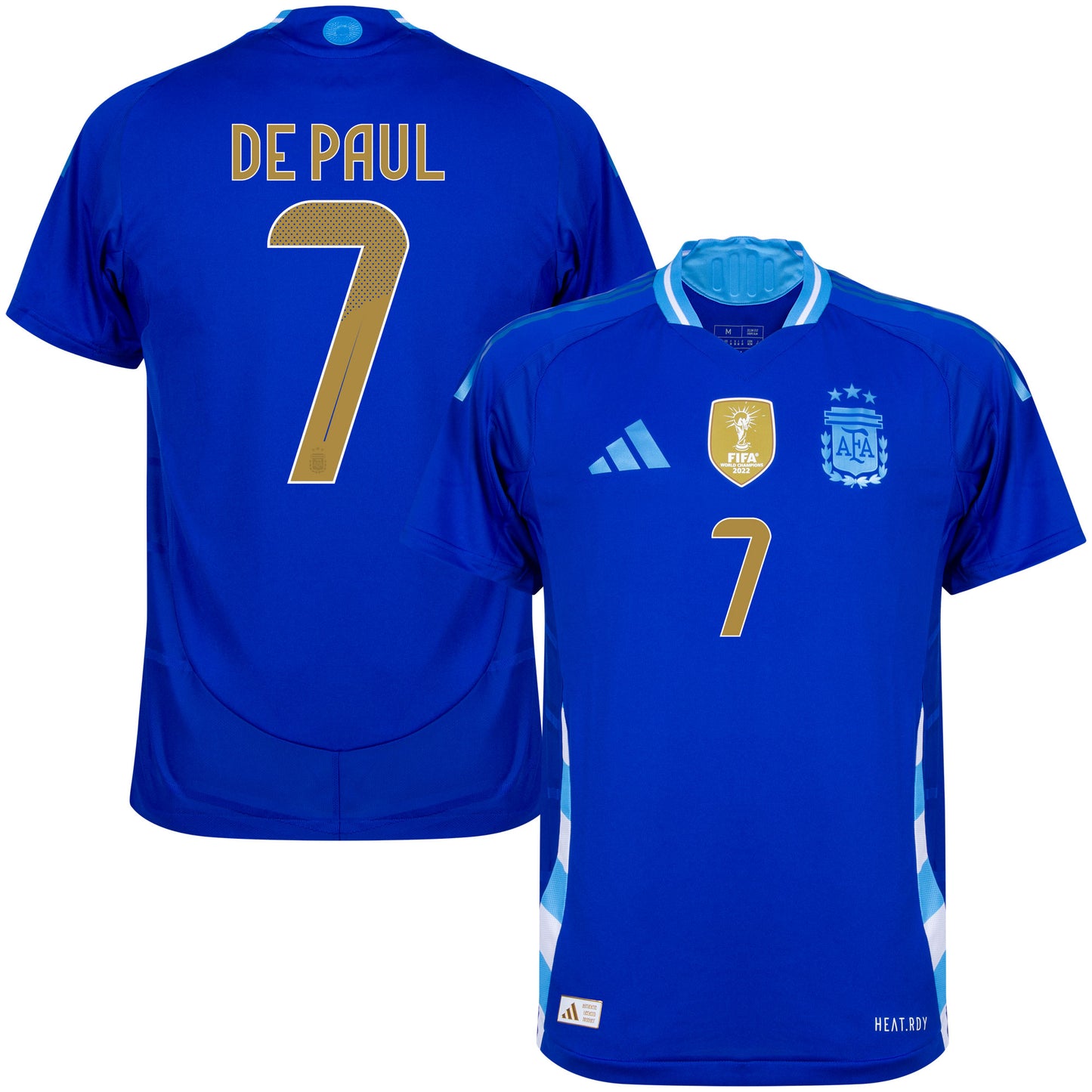adidas Argentina Away Authentic De Paul 7 Shirt 2024-2025 (Official Printing)