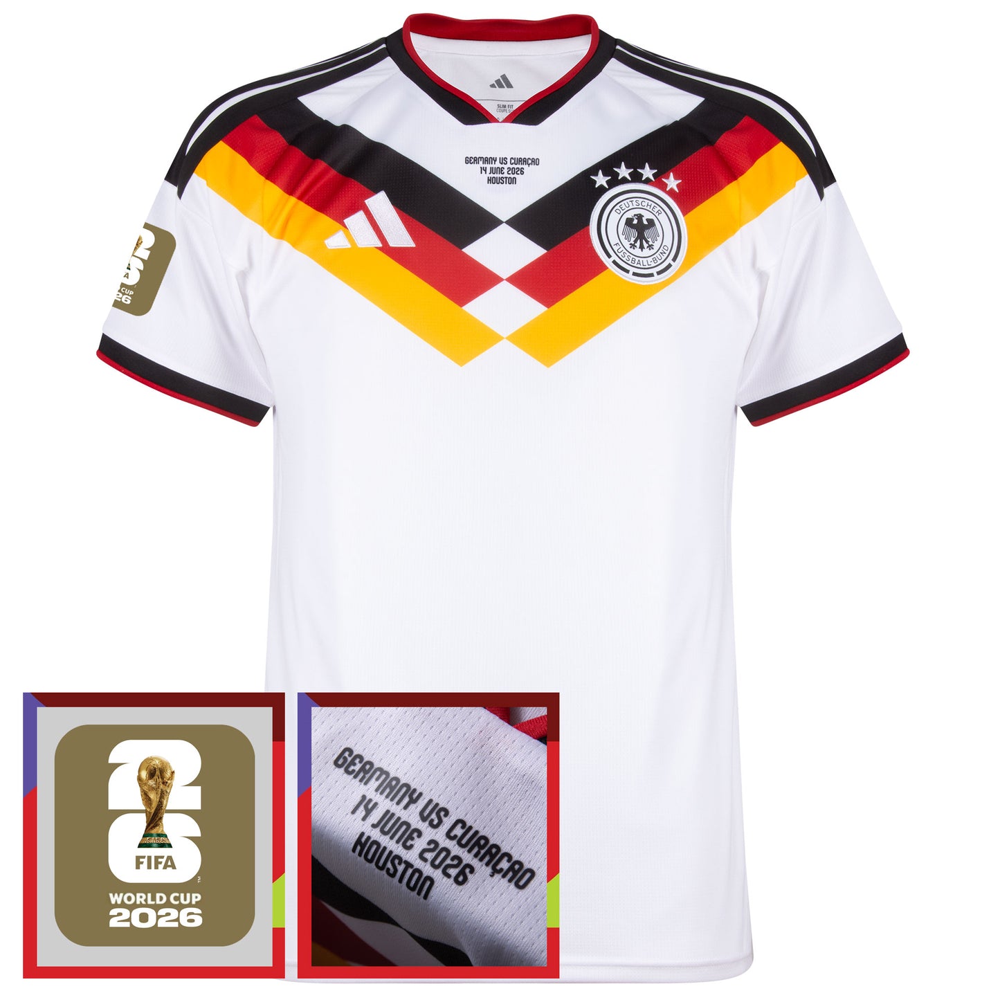 adidas Germany Home Shirt incl. FIFA 2026 Sleeve Patch & Germany v Curaçao Official World Cup Transfer