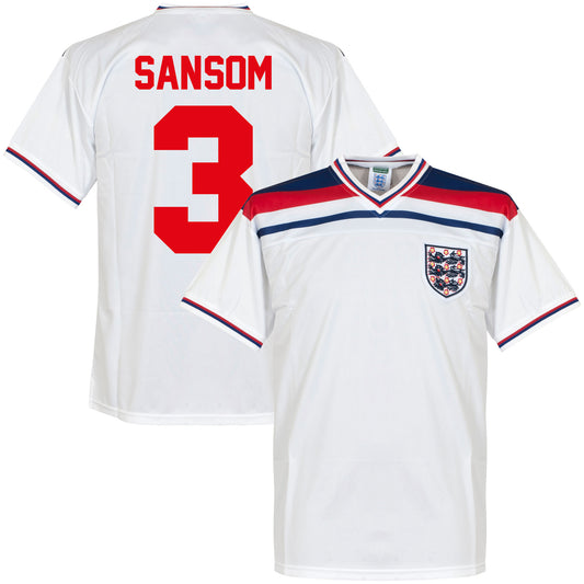 Score Draw England Home Sansom 3 Retro Shirt World Cup 1982 (Retro Flock Printing)