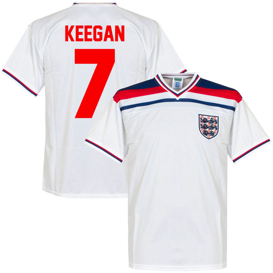 Score Draw England Home Keegan 7 Retro Shirt World Cup 1982 (Retro Flock Printing)