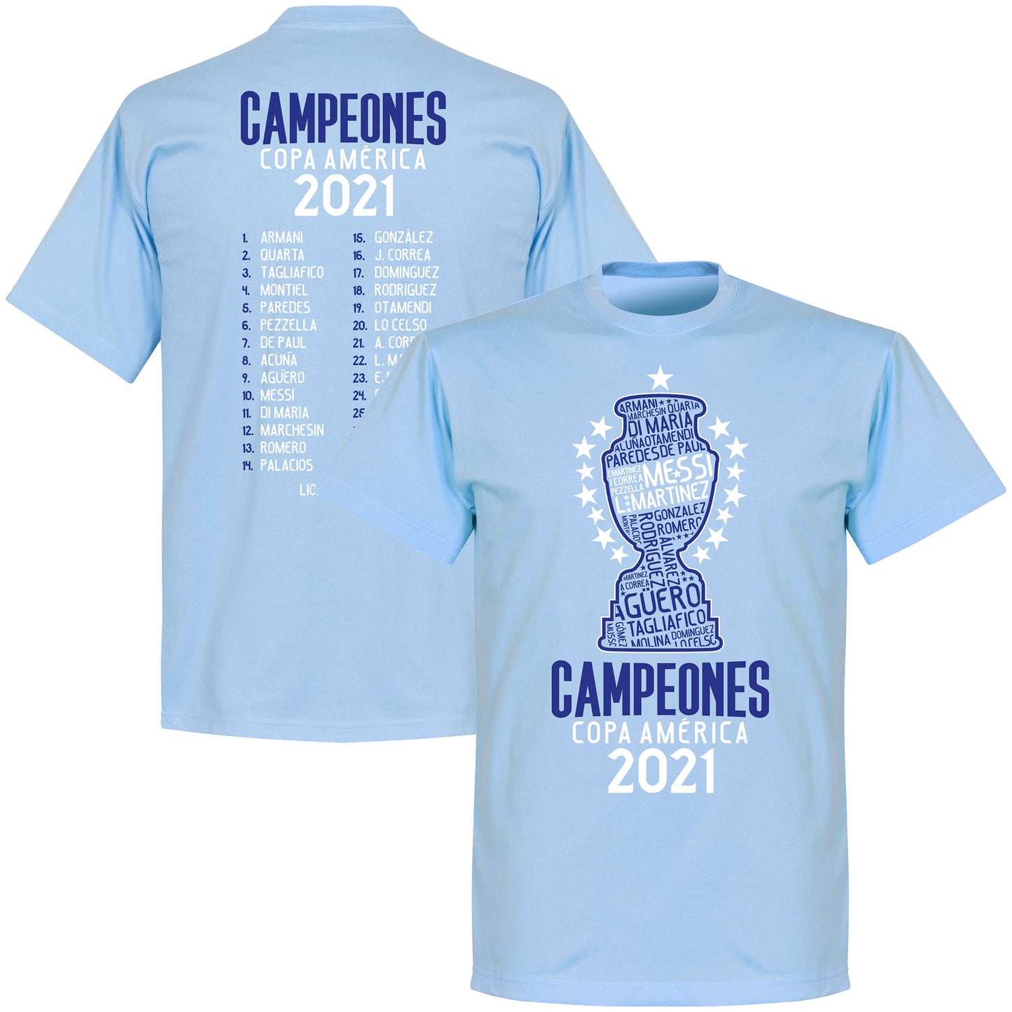 Argentina 2021 Copa America Champions Squad T-shirt - Sky Blue