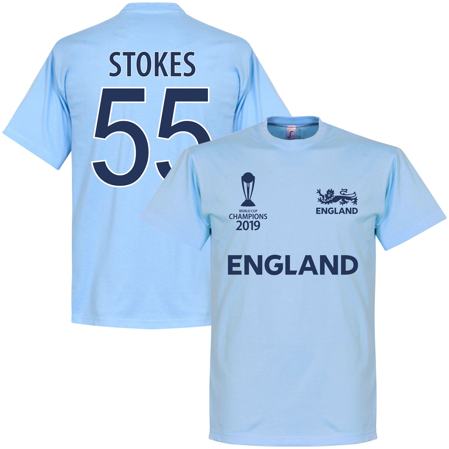 England Cricket World Cup Winners Stokes 55 T-Shirt - Sky