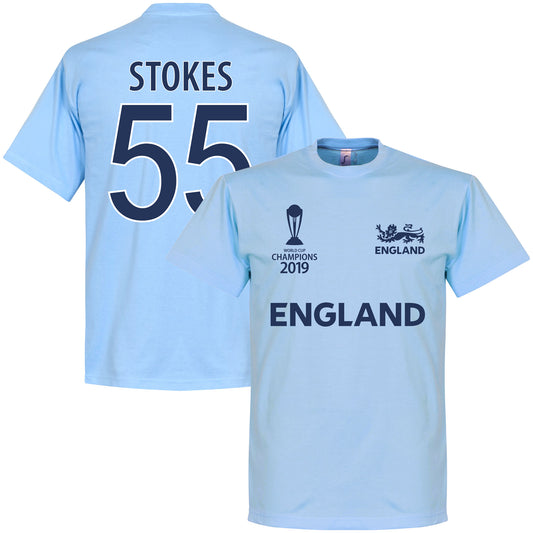 England Cricket World Cup Winners Stokes 55 T-Shirt - Sky