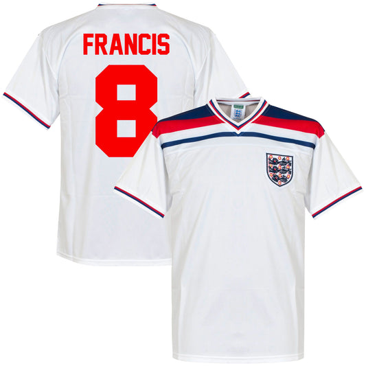 Score Draw England Home Francis 8 Retro Shirt World Cup 1982 (Retro Flock Printing)