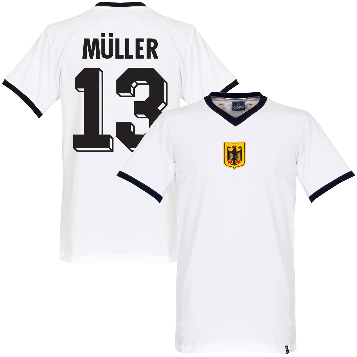 Copa West Germany Müller 13 Retro Shirt 1970's (Retro Flock Printing)
