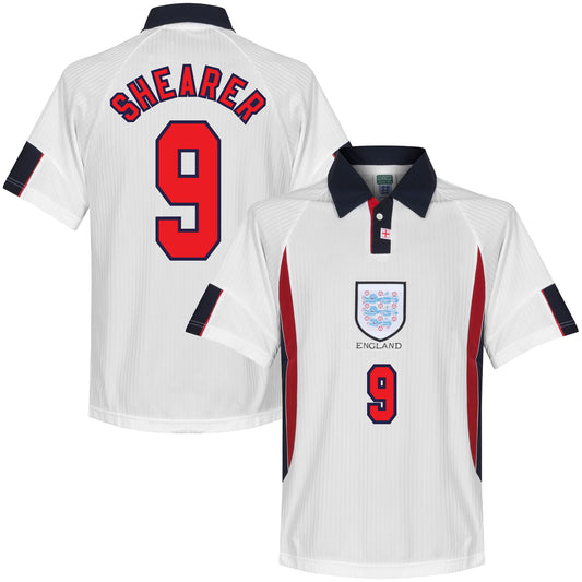 Score Draw England Home Shearer 9 Retro Shirt World Cup Finals 1998 (Retro Flex Printing)