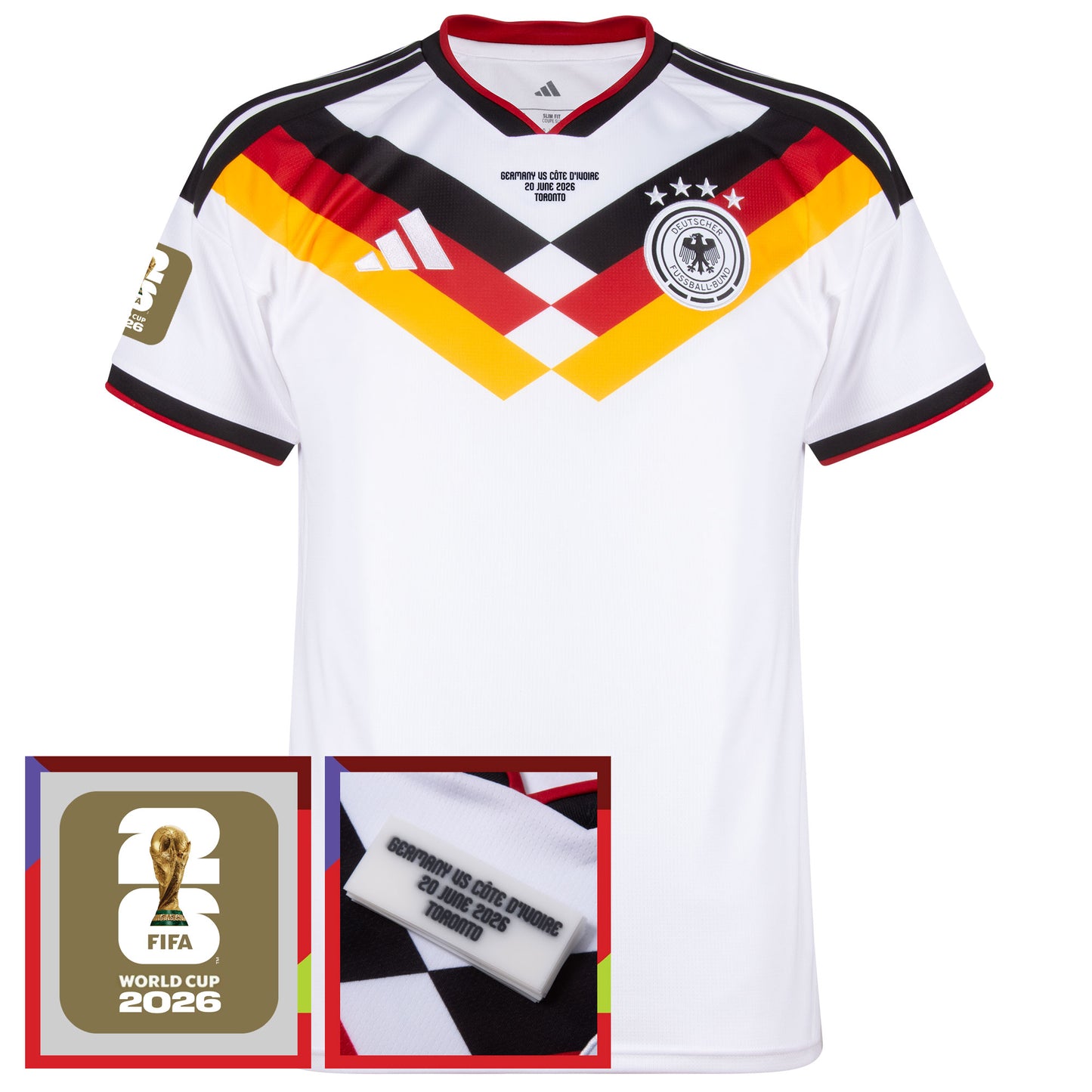 adidas Germany Home Shirt incl. FIFA 2026 Sleeve Patch & Germany v Côte D’Ivoire Official World Cup Transfer