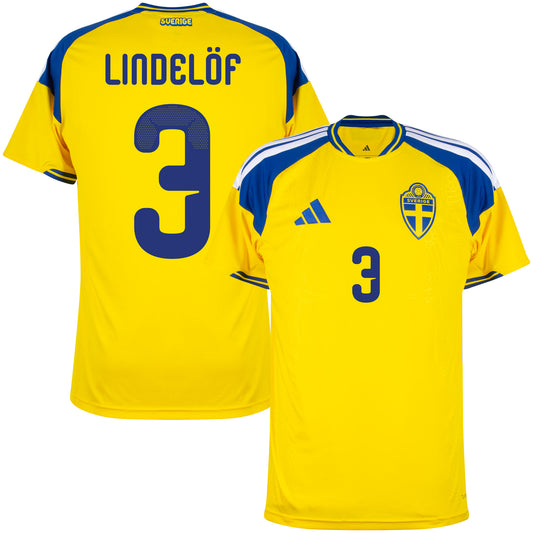 adidas Sweden Home Lindelöf 3 Shirt 2026-2027 (Official Printing)