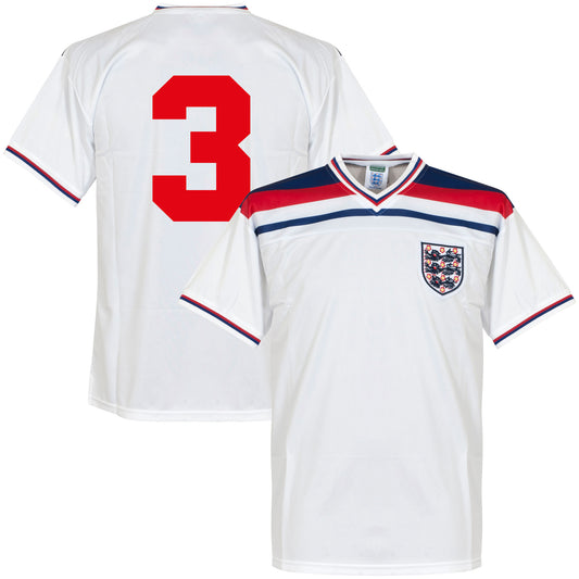 Score Draw England Home No.3 Retro Shirt World Cup 1982 (Retro Flock Printing)