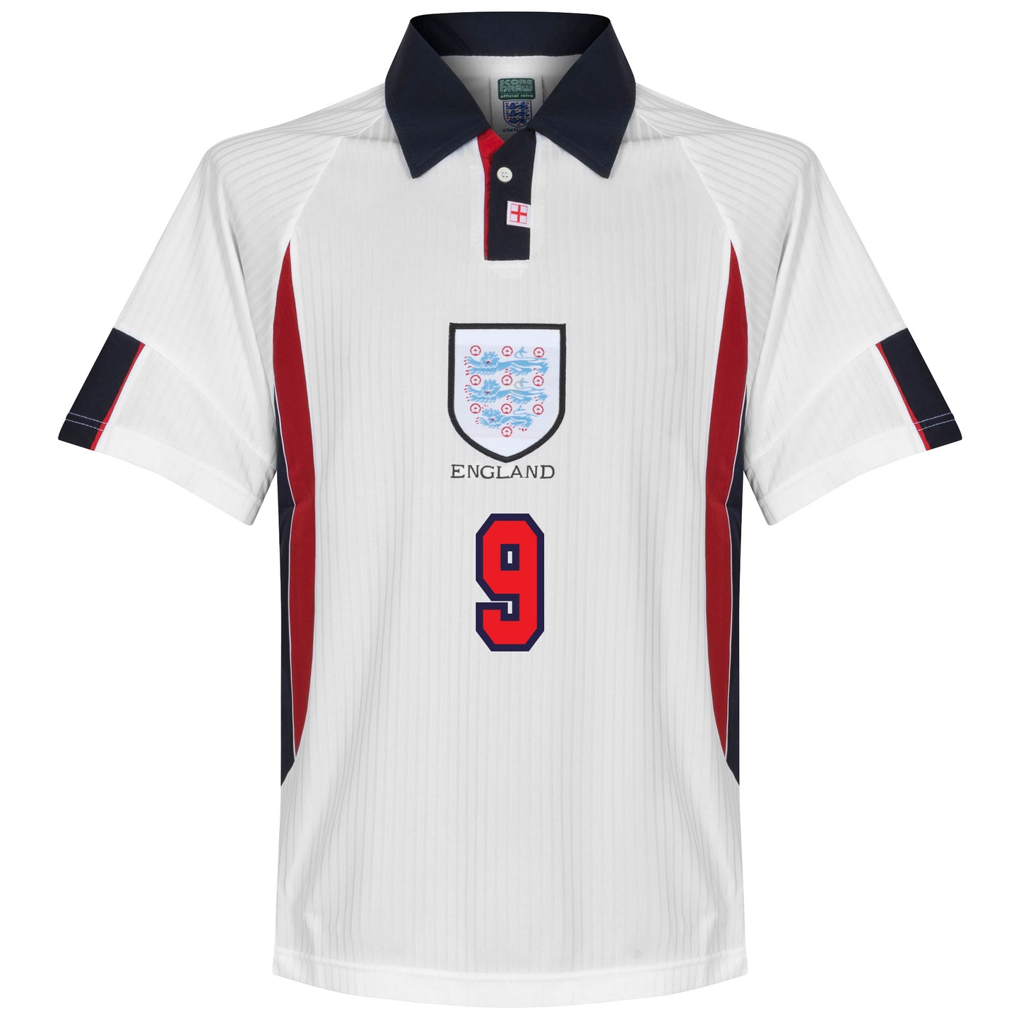 Score Draw England Home Shearer 9 Retro Shirt World Cup Finals 1998 (Retro Flex Printing)
