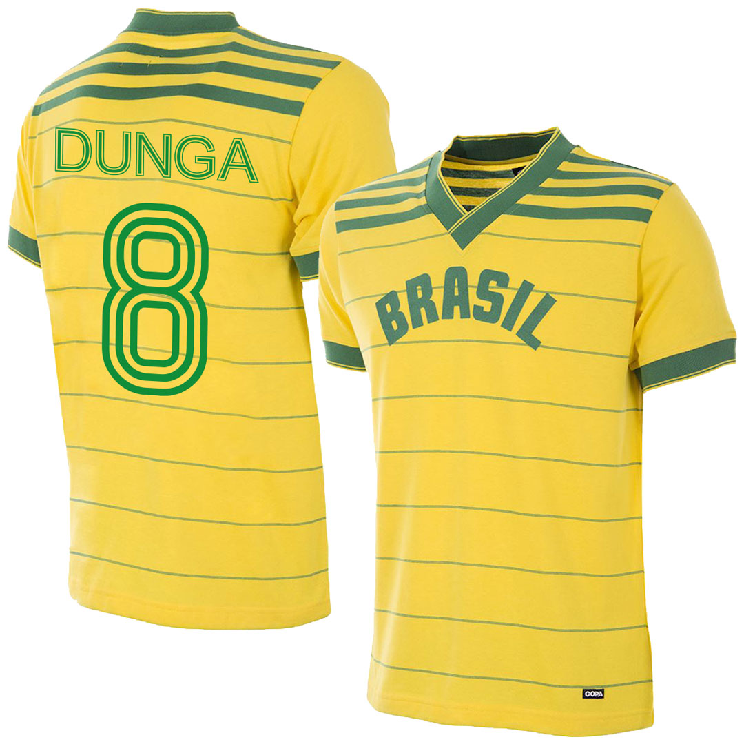 Copa Brazil Home Retro Dunga 8 Shirt 1984 Olympics (Retro Flock Printing)