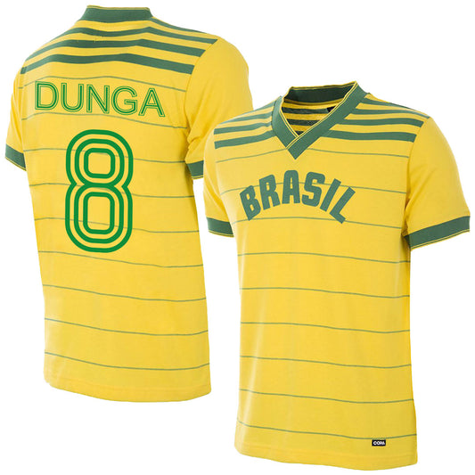 Copa Brazil Home Retro Dunga 8 Shirt 1984 Olympics (Retro Flock Printing)