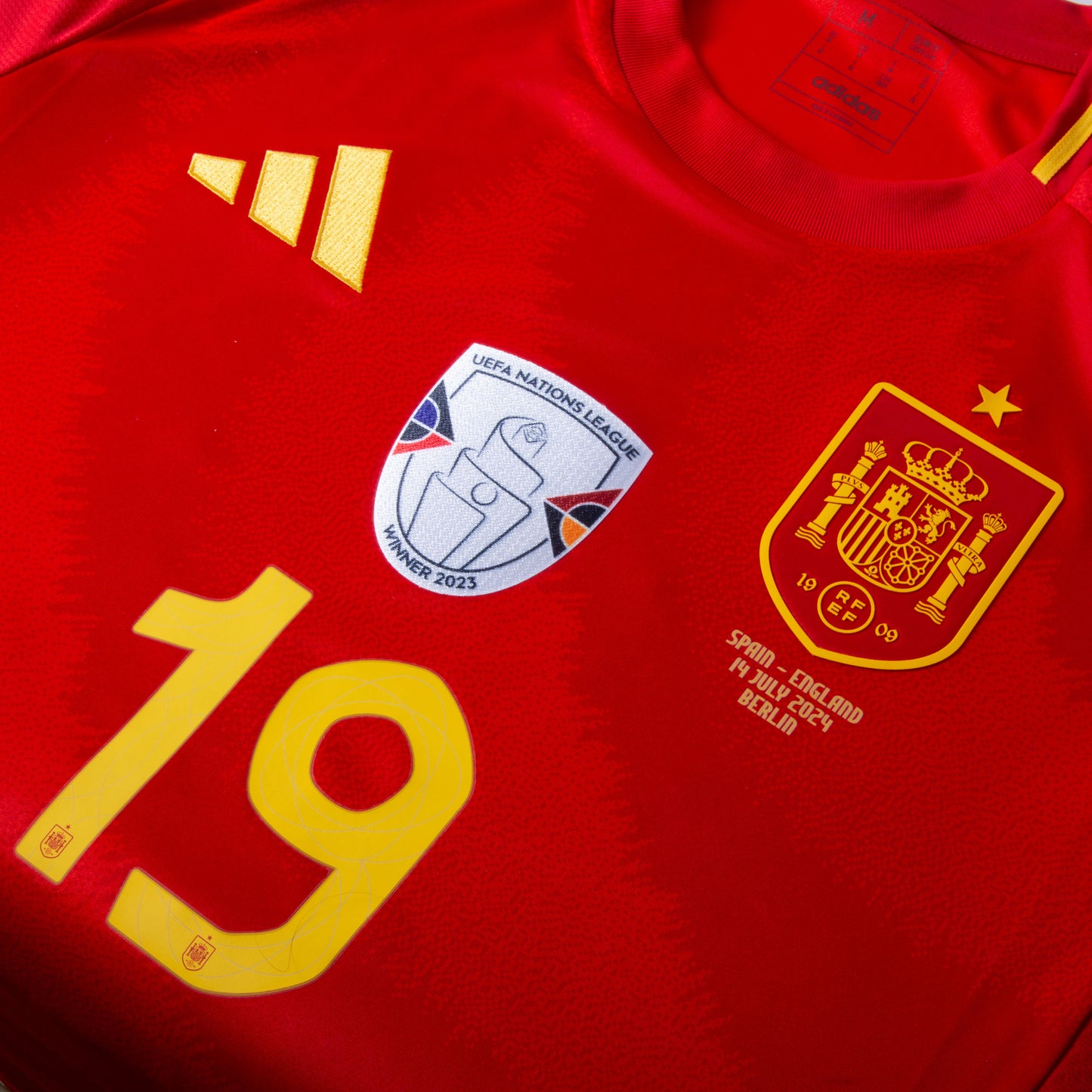 adidas Spain Home Lamine Yamal 19 Shirt incl. Official Final Matchday Transfer & Euro 2024 Patch Set