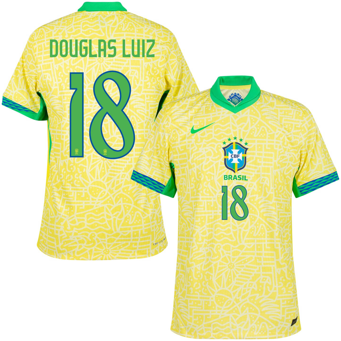 Nike Brazil Home Dri-Fit ADV Match Douglas Luiz 18 Shirt 2024-2025 (Official Printing)