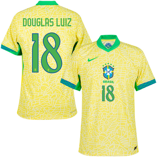 Nike Brazil Home Dri-Fit ADV Match Douglas Luiz 18 Shirt 2024-2025 (Official Printing)