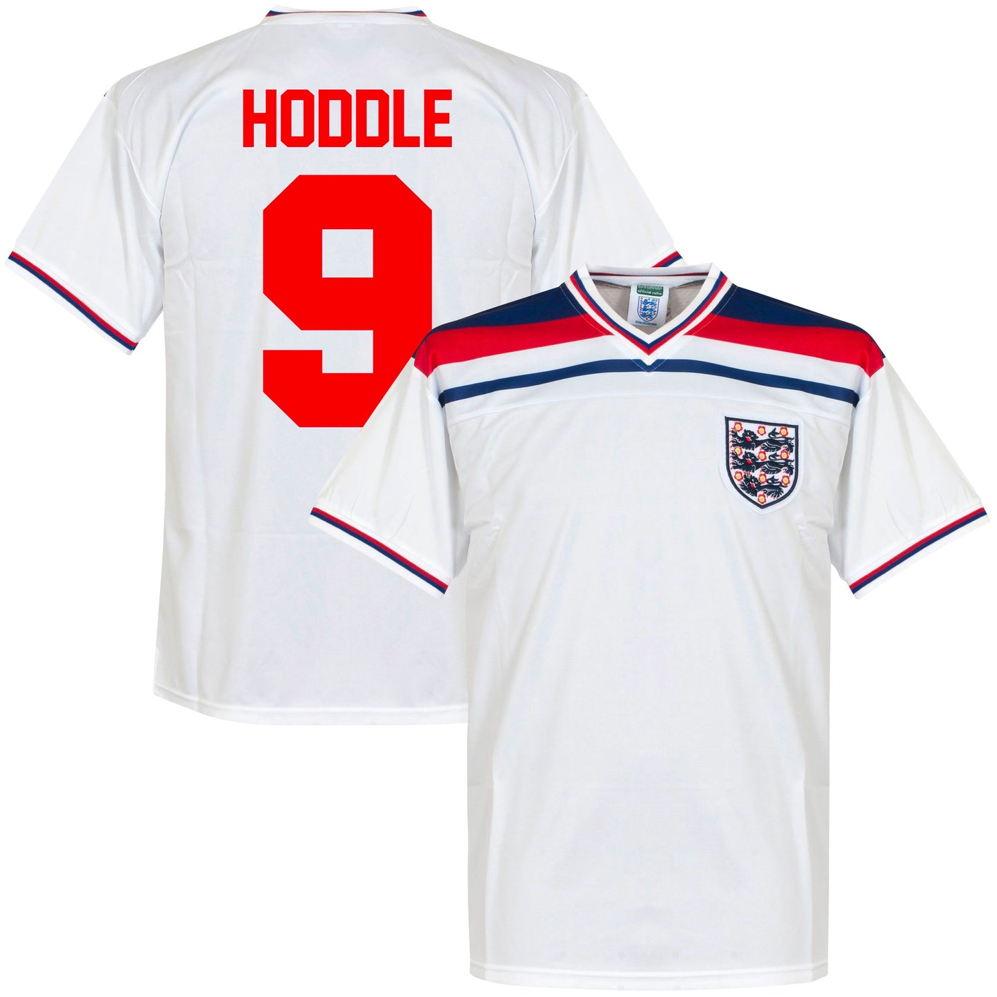 Score Draw England Home Hoddle 9 Retro Shirt World Cup 1982 (Retro Flock Printing)