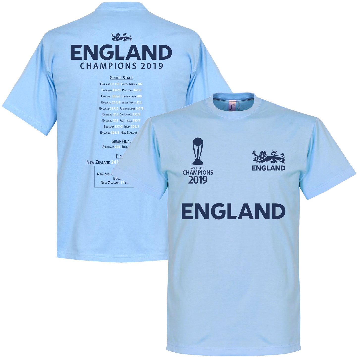 England Cricket World Cup Winners Road to Victory T-Shirt - Sky