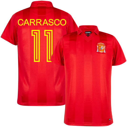 Copa Spain Home Carrasco 11 Retro Shirt Euro 1984 (Retro Flock Printing)