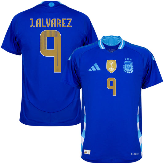 adidas Argentina Away Authentic J.Alvarez 9 Shirt 2024-2025 (Official Printing)