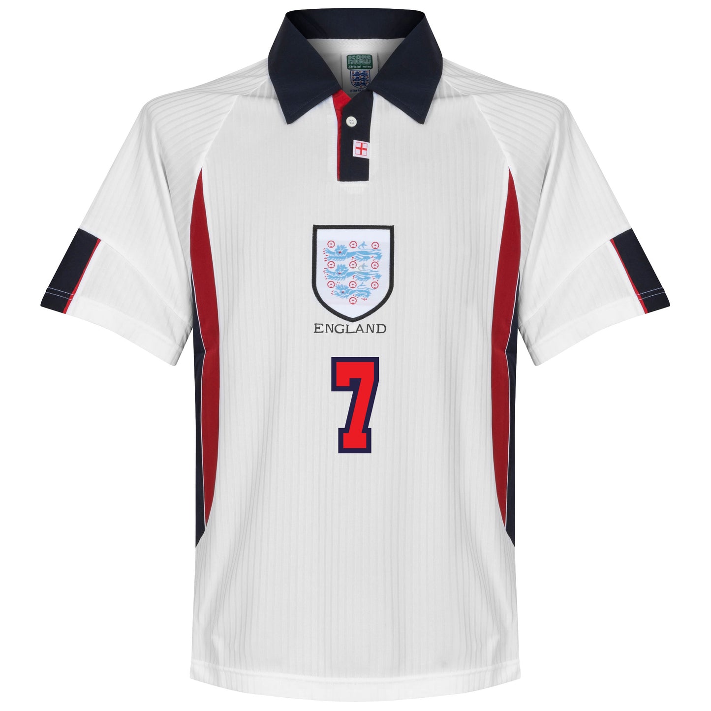 Score Draw England Home Beckham 7 Retro Shirt World Cup Finals 1998 (Retro Flex Printing)