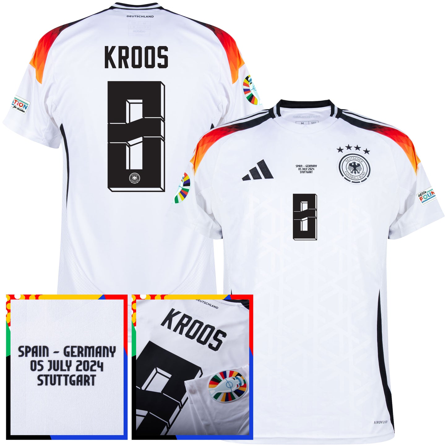 adidas Germany Home Kroos 8 Shirt incl. Official Germany v Spain Matchday Transfer & Euro 2024 Patch Set