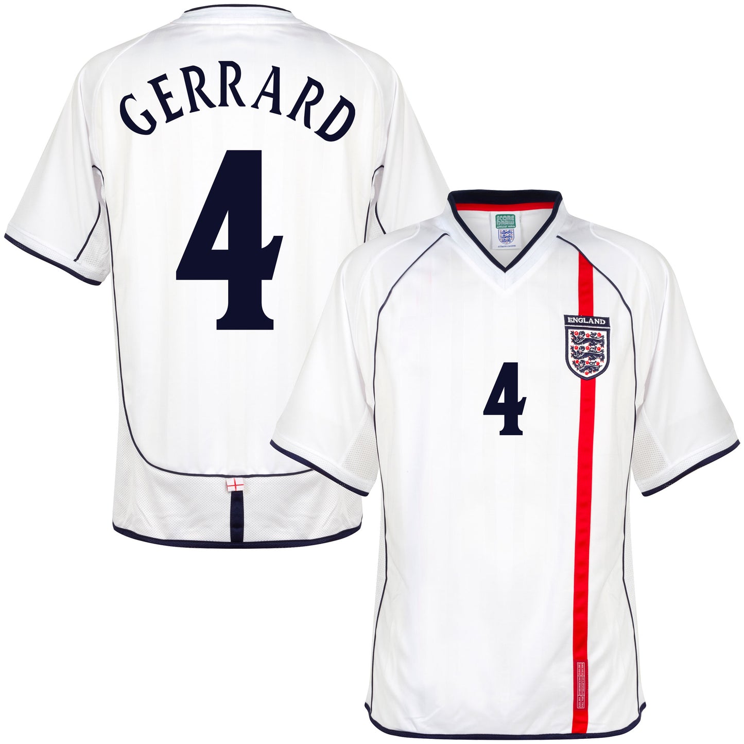 Score Draw England Home Gerrard 4 Retro Shirt World Cup 2002 (Retro Flock Printing)