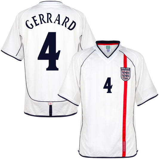 Score Draw England Home Gerrard 4 Retro Shirt World Cup 2002 (Retro Flock Printing)