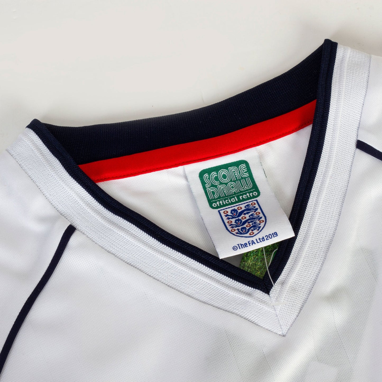 Score Draw England Home Beckham 7 Retro Shirt World Cup 2002 (Retro Flock Printing)