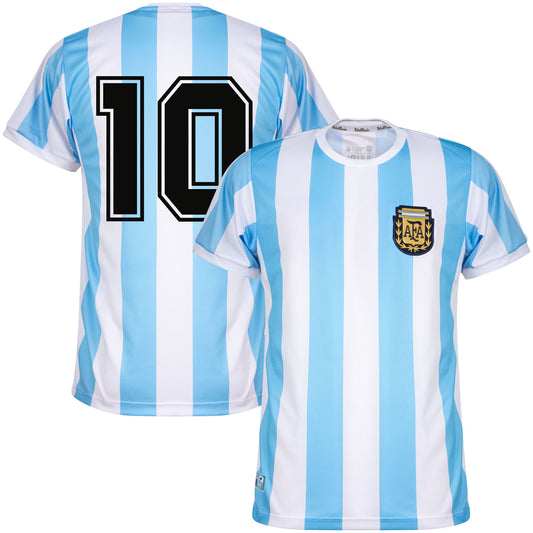 Argentina Home Retro No.10 Shirt 1986 (Retro Flock Printing)