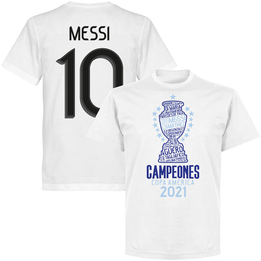 Argentina 2021 Copa America Champions Messi 10 T-shirt - White