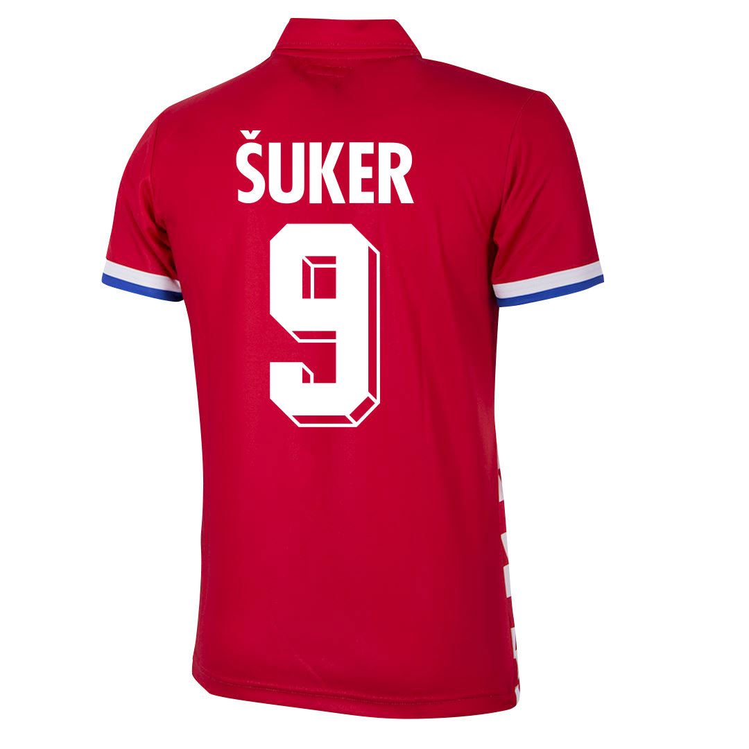 Copa Croatia Home Šuker 9 Retro Shirt 1991-1992 (Retro Flock Printing)