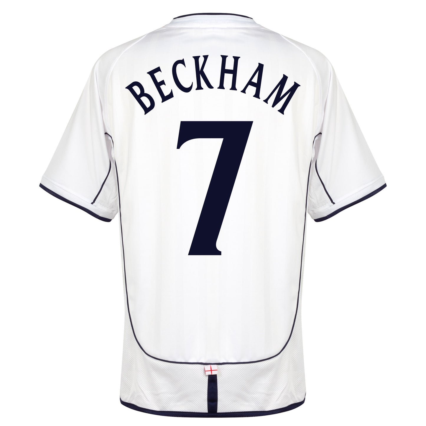 Score Draw England Home Beckham 7 v Greece Edition Retro Shirt WC 2002 Qualifier (Retro Flock Printing)