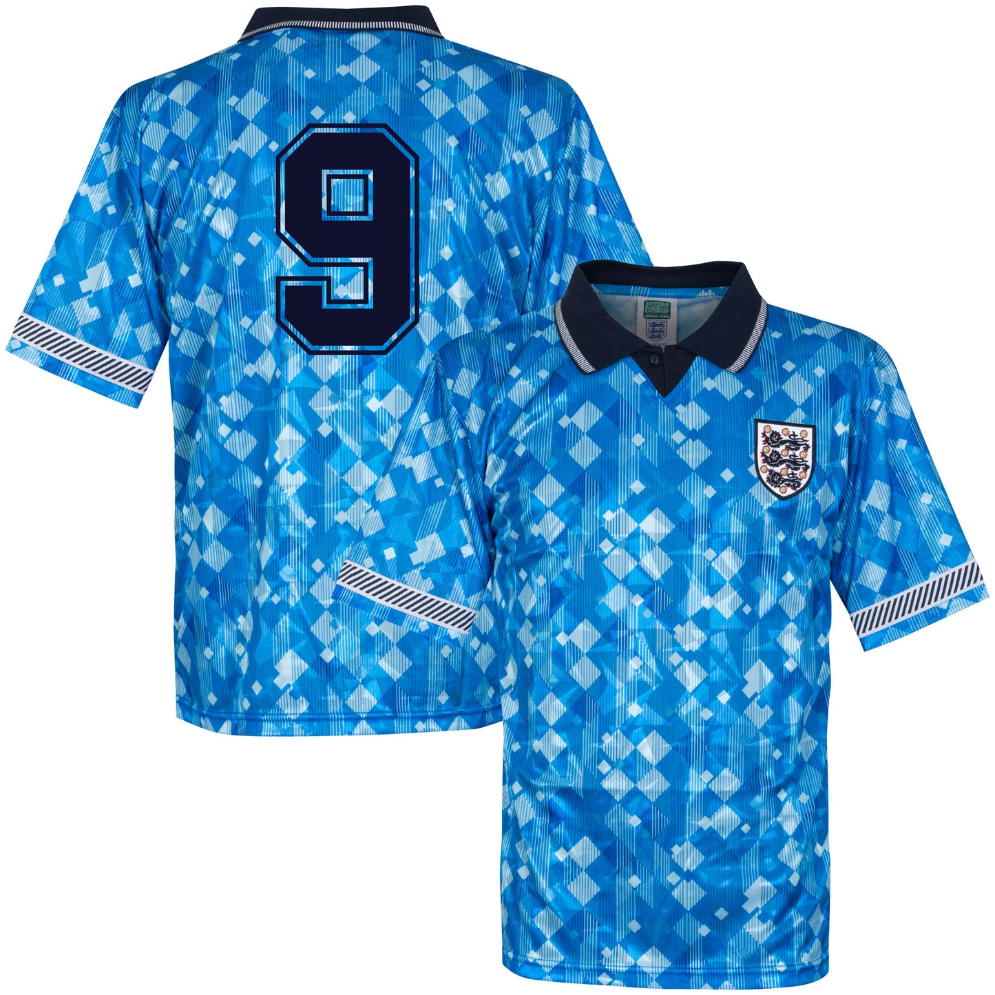 Score Draw England 3rd No.9 Retro Shirt World Cup 1990 (Retro Flock Printing)