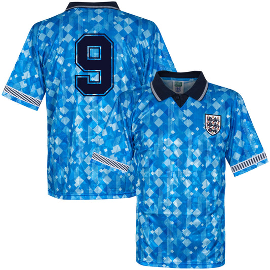 Score Draw England 3rd No.9 Retro Shirt World Cup 1990 (Retro Flock Printing)