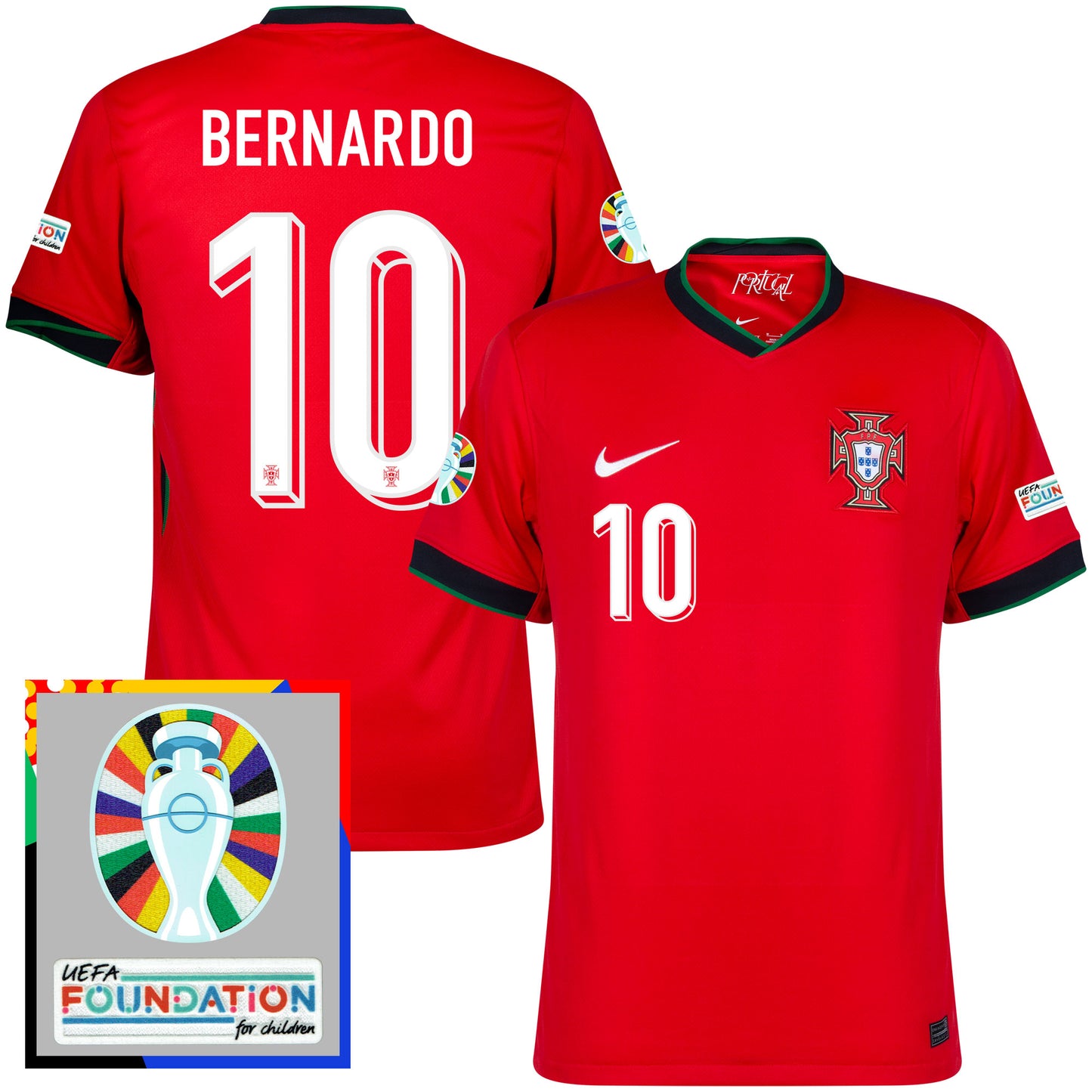 Nike Portugal Home Bernardo 10 Shirt incl. UEFA Euro 2024 Tournament Players Patch Set 2024-2025 - Size XL