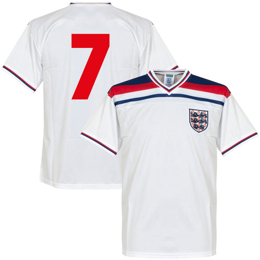 Score Draw England Home No.7 Retro Shirt World Cup 1982 (Retro Flock Printing)