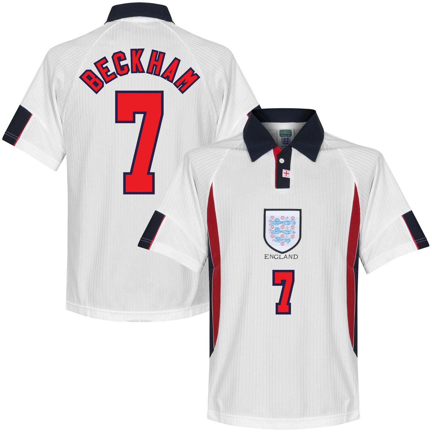 Score Draw England Home Beckham 7 Retro Shirt World Cup Finals 1998 (Retro Flex Printing)