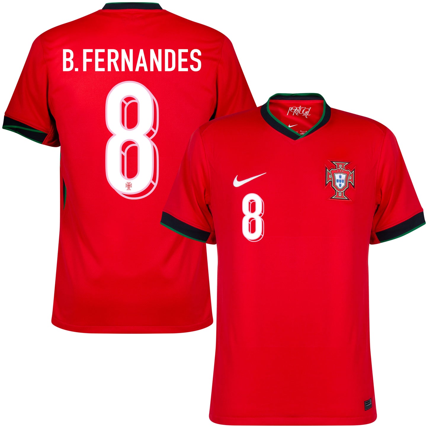 Nike Portugal Home B.Fernandes 8 Shirt 2024-2025 (Official Printing)