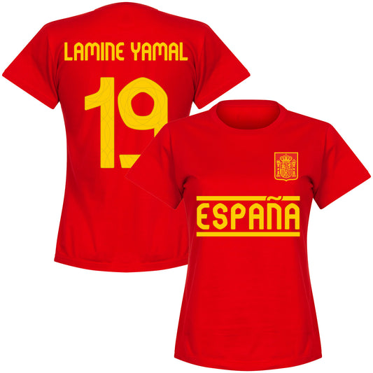 Spain 2024 Team Lamine Yamal 19 Womens T-shirt - Red