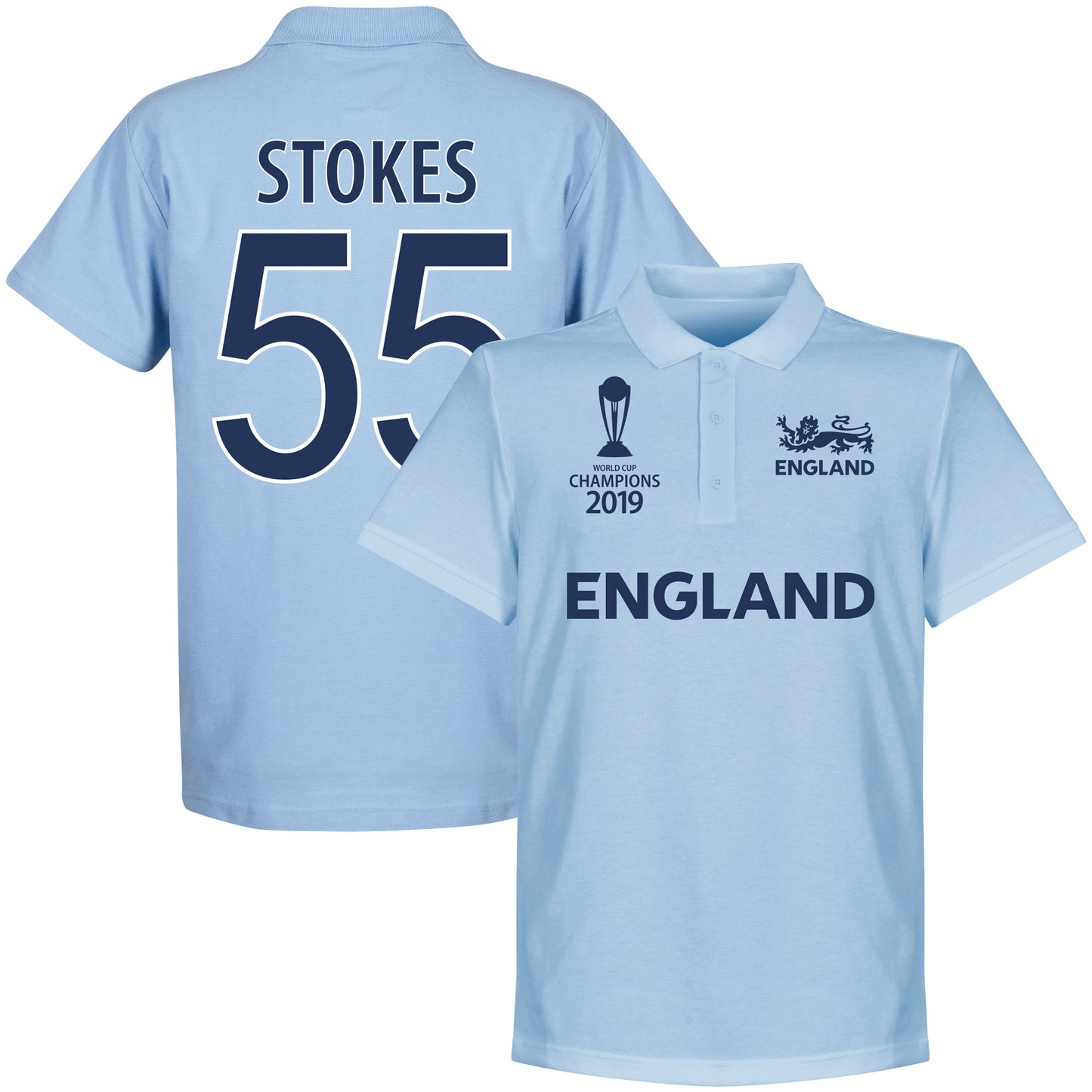 England Cricket World Cup Winners Stokes 55 Polo Shirt - Sky