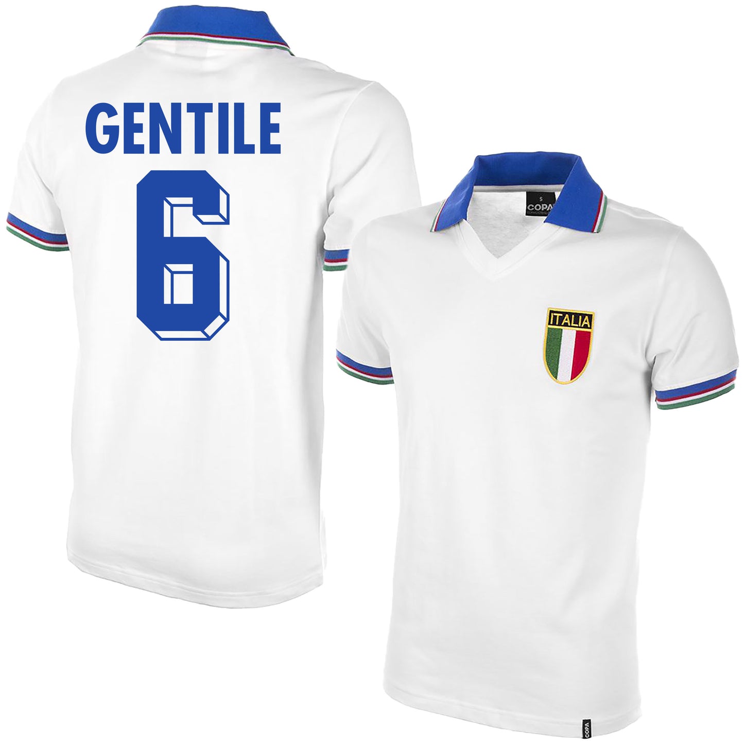 Copa Italy Away Gentile 6 Retro Shirt World Cup 1982 (Retro Flock Printing)