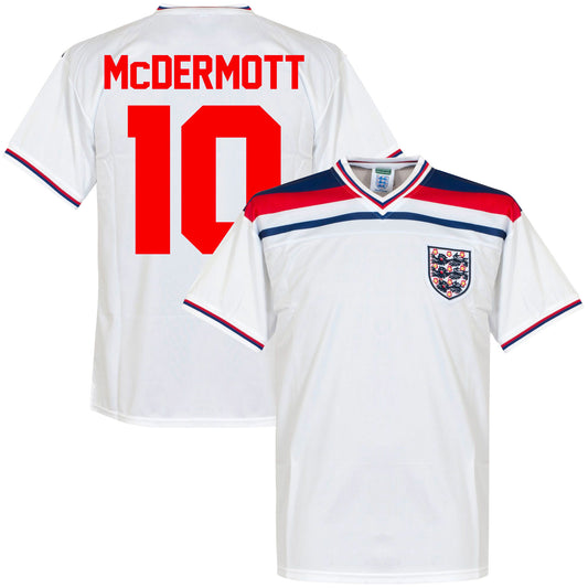 Score Draw England Home McDermott 10 Retro Shirt World Cup 1982 (Retro Flock Printing)