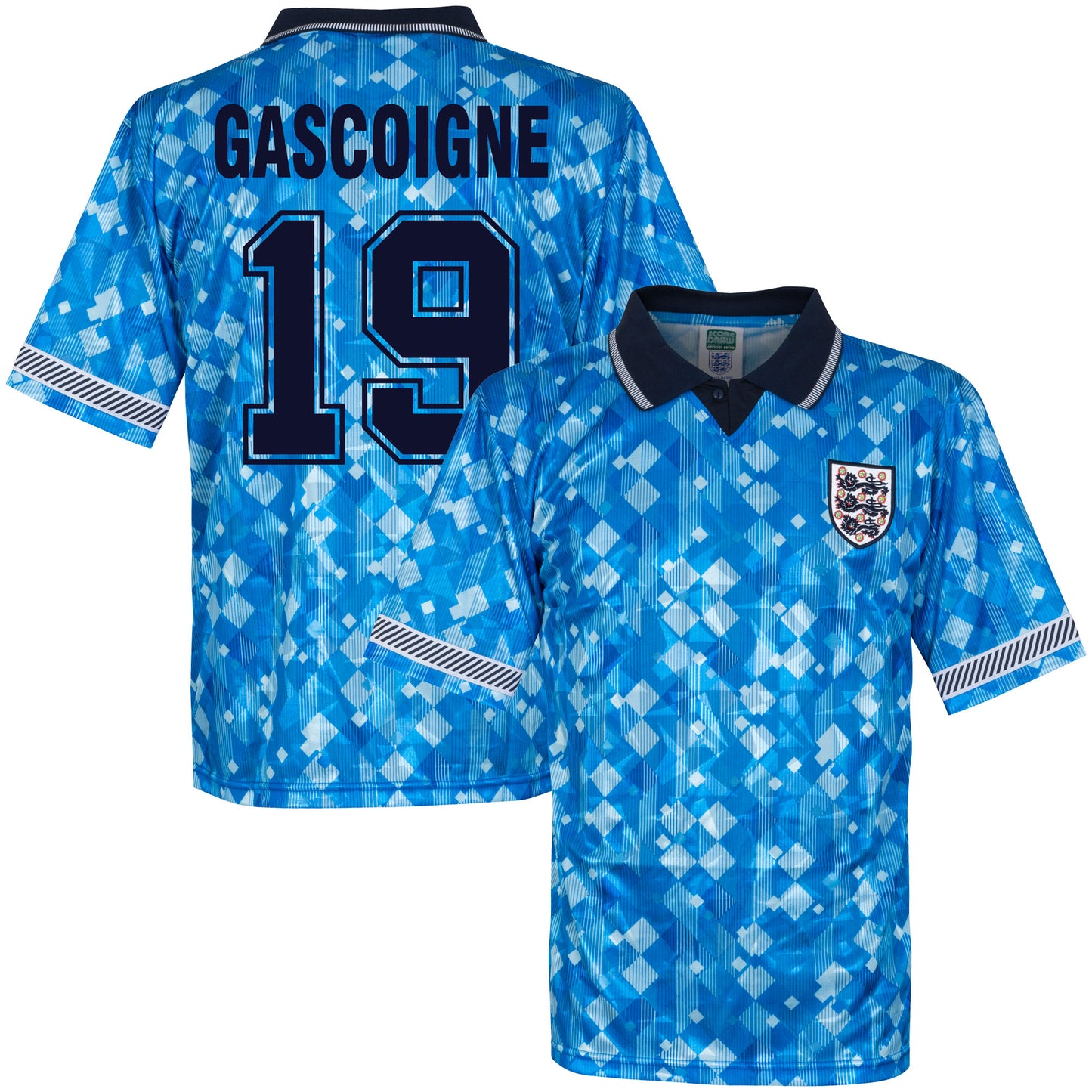 Score Draw England 3rd Gascoigne 19 Retro Shirt World Cup 1990 (Retro Flock Printing)