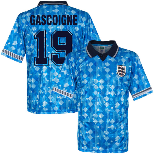 Score Draw England 3rd Gascoigne 19 Retro Shirt World Cup 1990 (Retro Flock Printing)