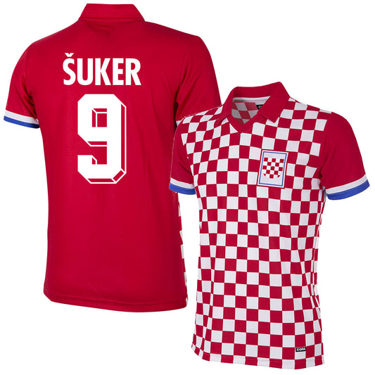 Copa Croatia Home Šuker 9 Retro Shirt 1991-1992 (Retro Flock Printing)