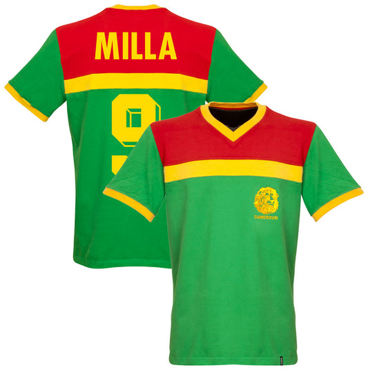 Copa Cameroon Milla 9 Retro Shirt 1988-1989 (Retro Flock Printing)