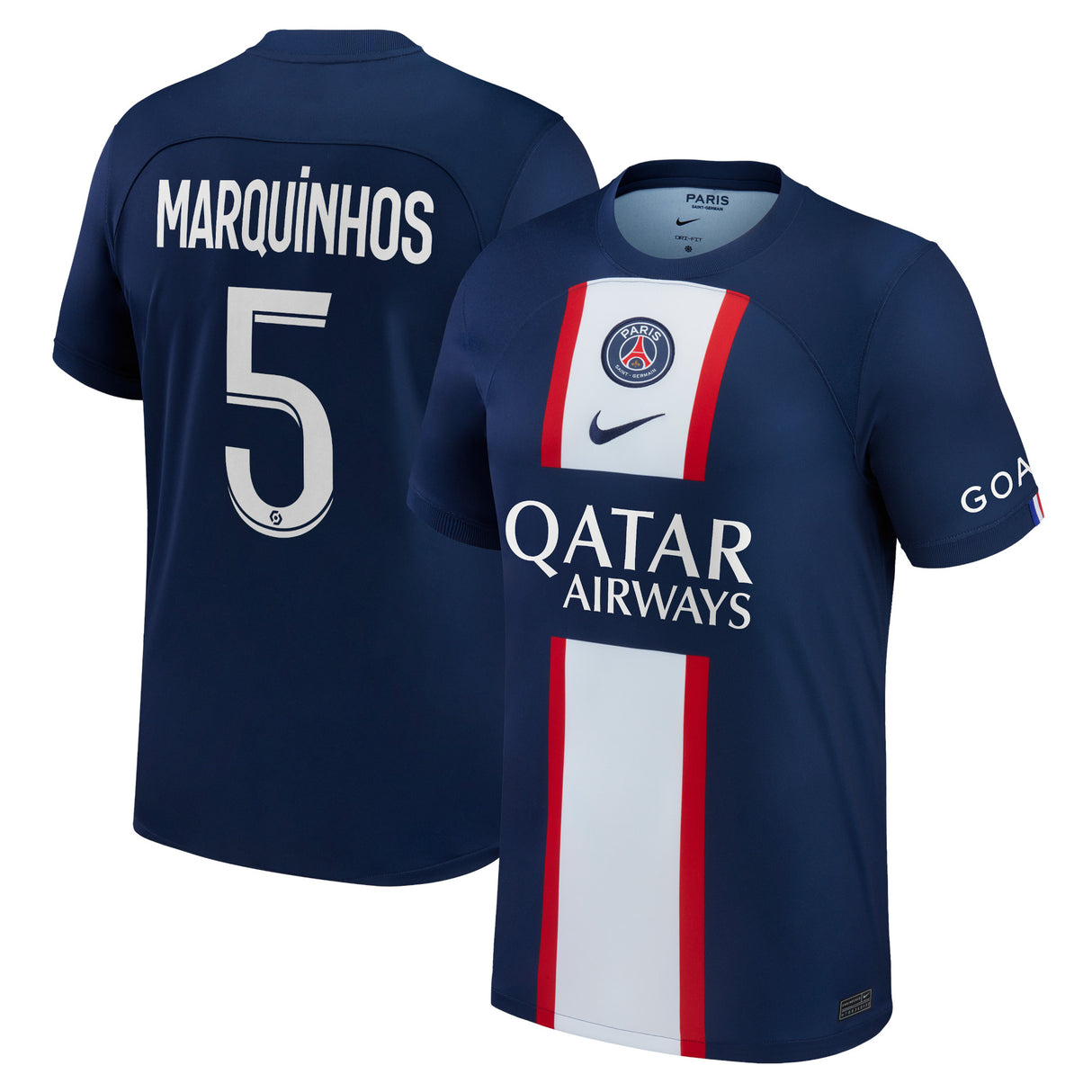 Paris Saint-Germain Home Stadium Shirt 2022-23 with Marquinhos 5 printing - Kit Captain