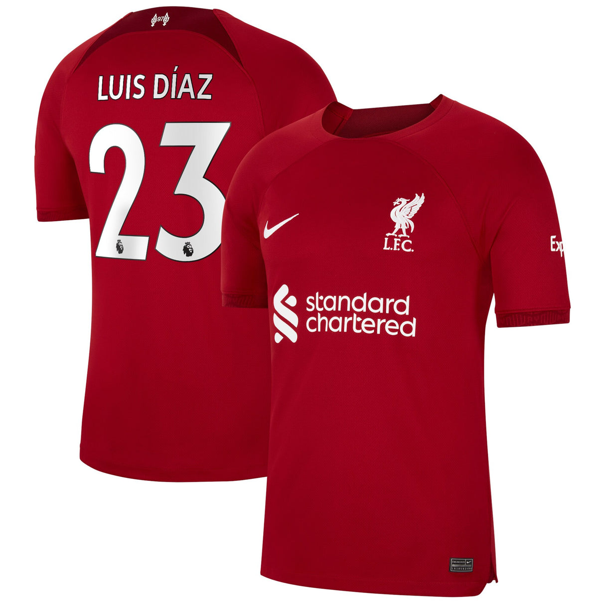 Liverpool Home Stadium Shirt 2022-23 with Luis DÃ­az 23 printing - Kit Captain