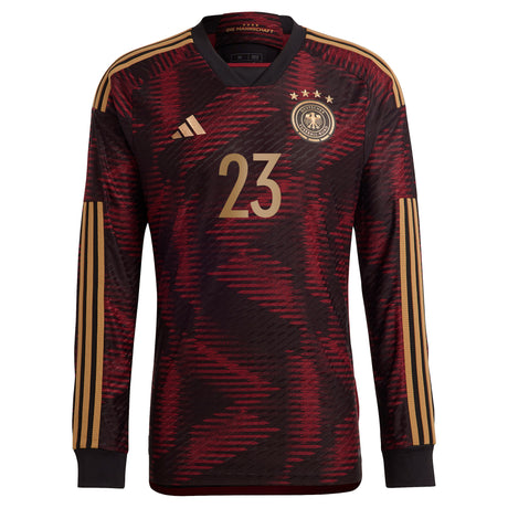 Germany Away Authentic Shirt - Long Sleeve with Schlotterbeck 23 printing - Kit Captain