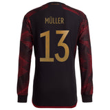 Germany Away Authentic Shirt - Long Sleeve with Müller 13 printing - Kit Captain